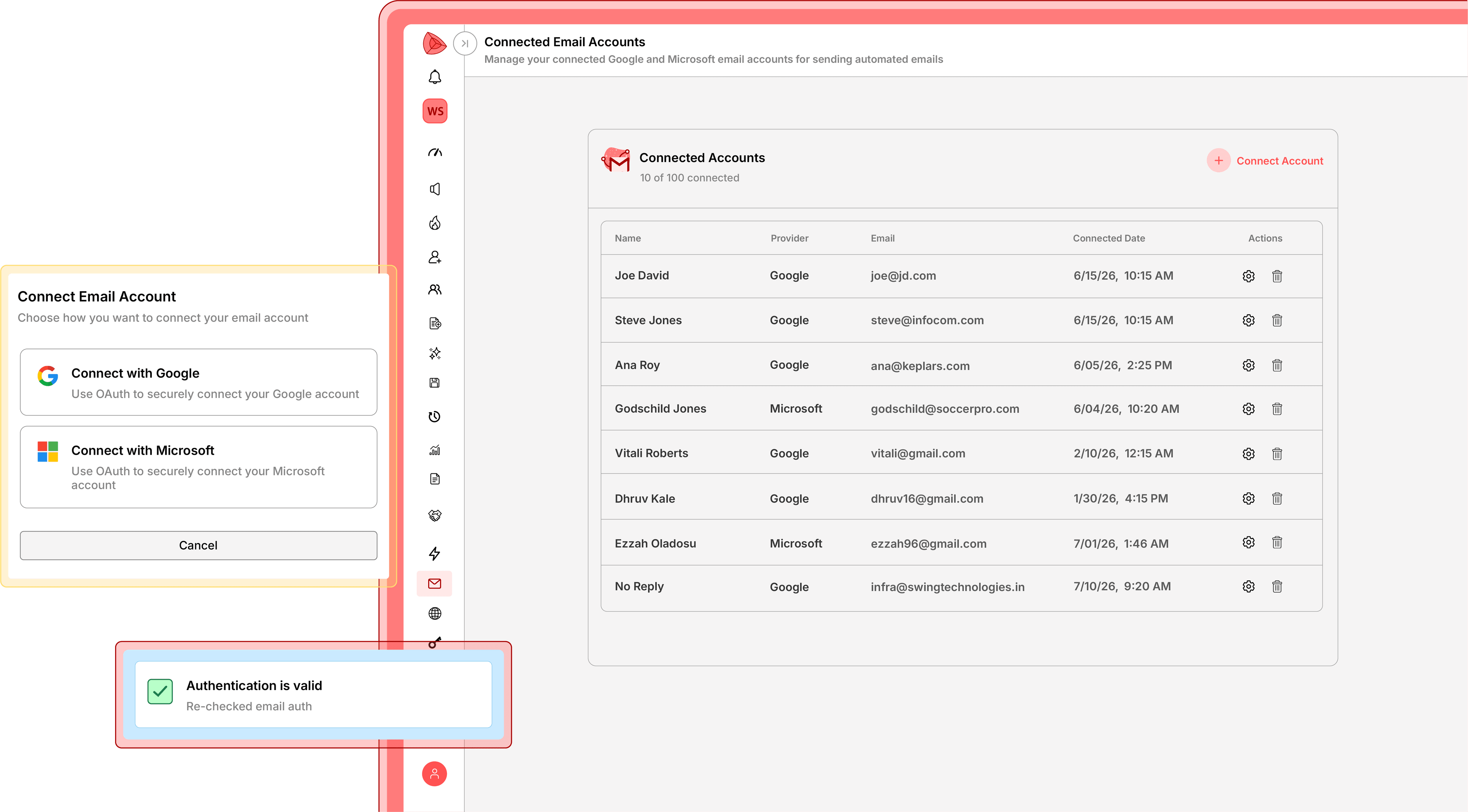 Keplars OAuth connection screen for linking Google and Microsoft email accounts